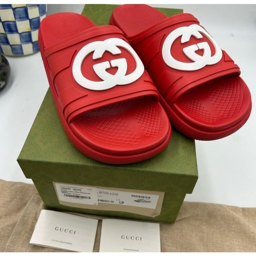 SOLD Men's Gucci interlocking G rubber Pool slides size 12 made in Italy - Picture 9 of 11